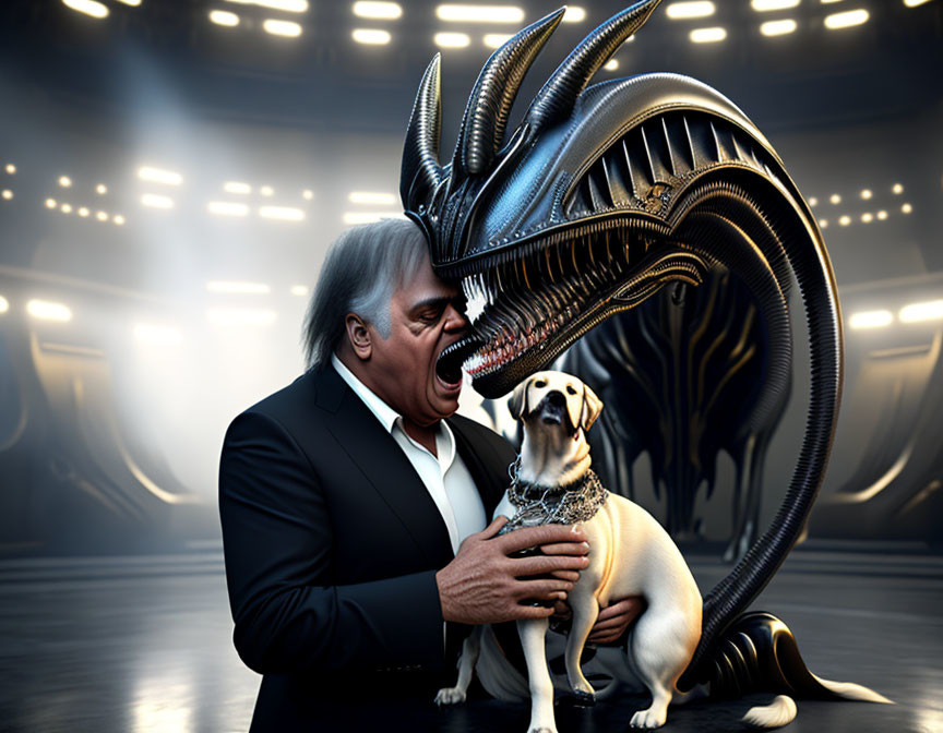 Horific H.R. Giger Beast Alien eating it with dog