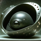 Intricate metallic sphere with lights in futuristic space scene