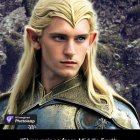 Blond-haired character in green and gold fantasy costume with pointed ears