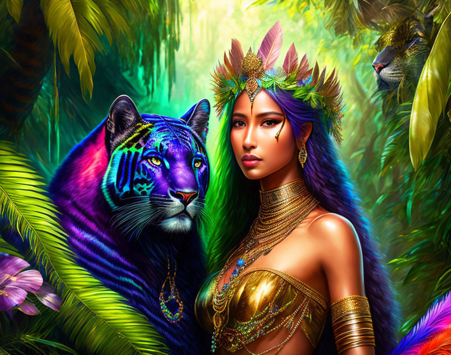 Jungle Amazon Queen with Tiger 