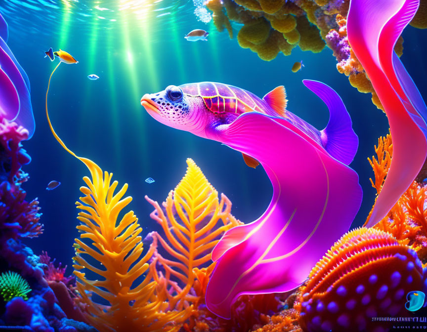 Colorful Fish Swimming Among Coral Reefs in Sunlit Underwater Scene