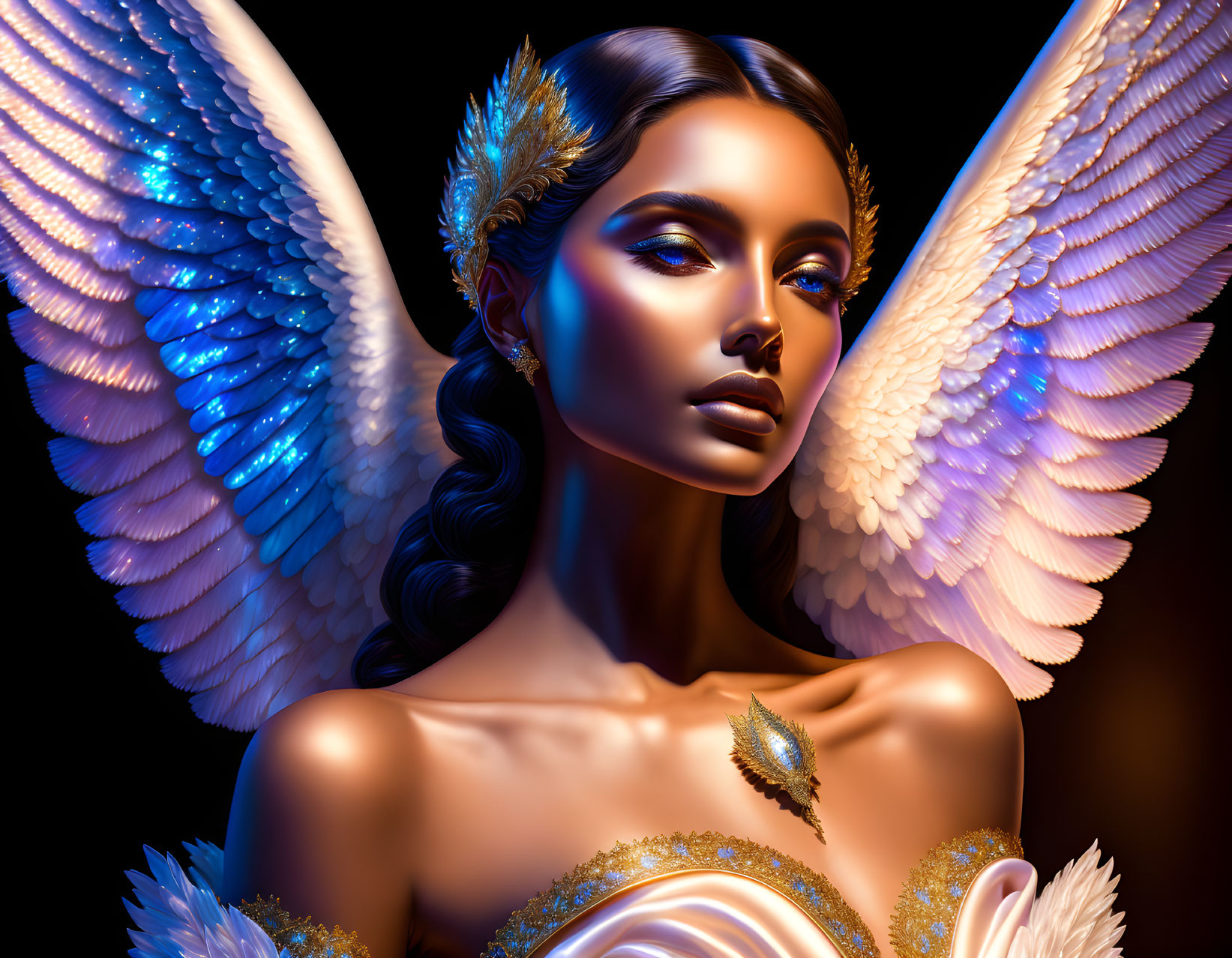 Beautiful blue-eyed angel in heavenly silks