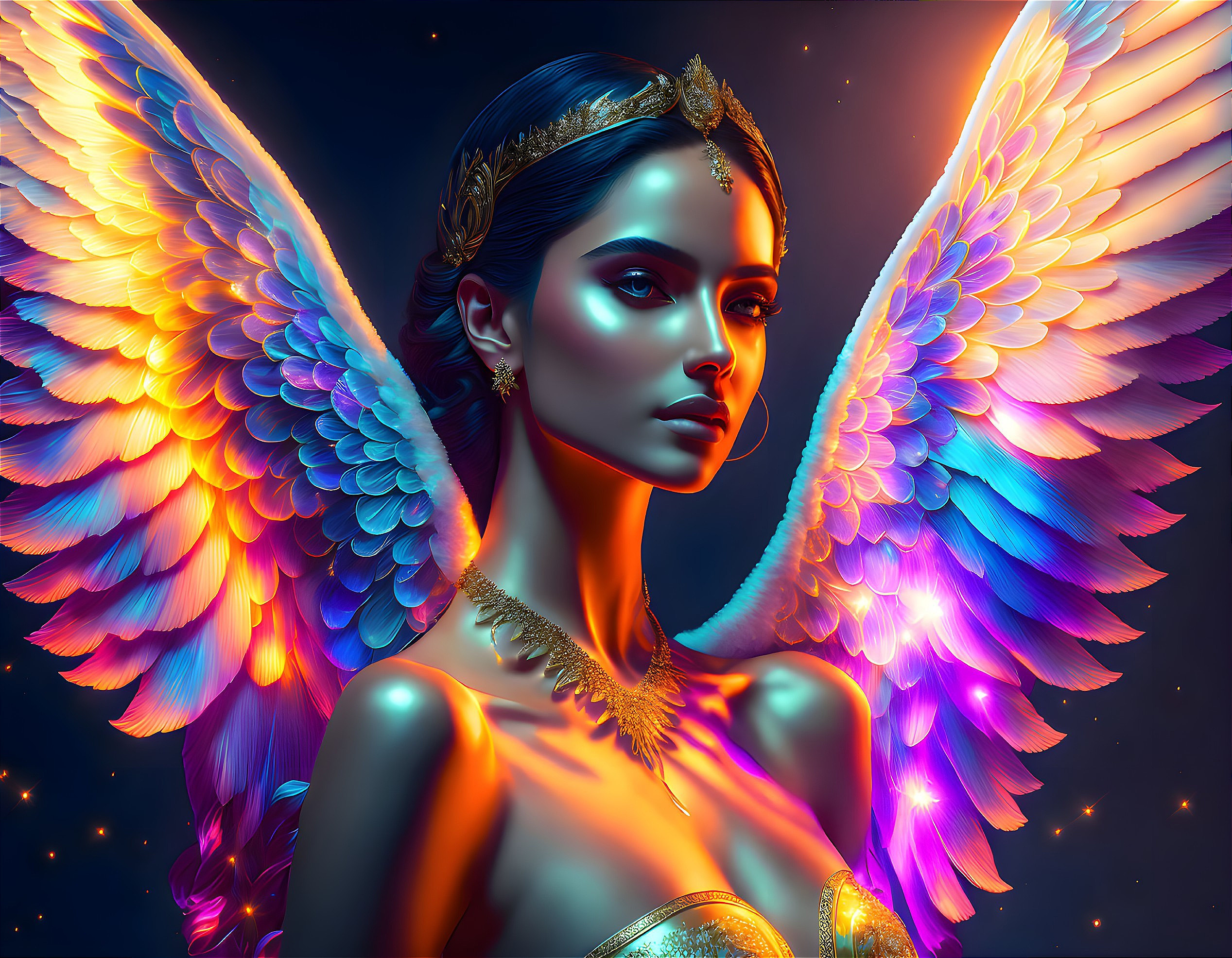 Exquisitely beautiful angel adorned with gold