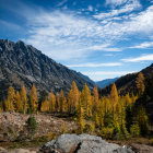 Tranquil mountain landscape with autumn trees and clear lake