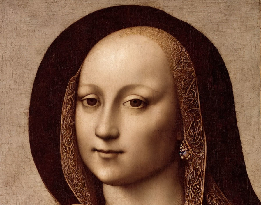 Renaissance-era painting: Woman with placid expression and headscarf