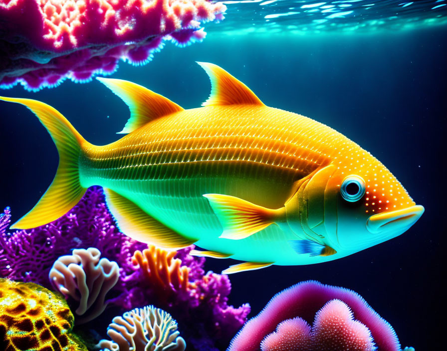 Colorful Tropical Fish and Coral Reefs in Vibrant Yellow and Orange Hues