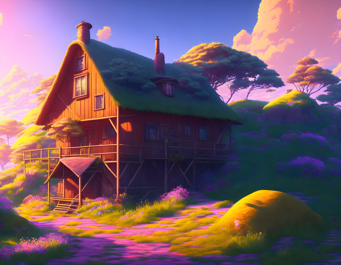  Rural house in a hilltop, anime coastal landscape