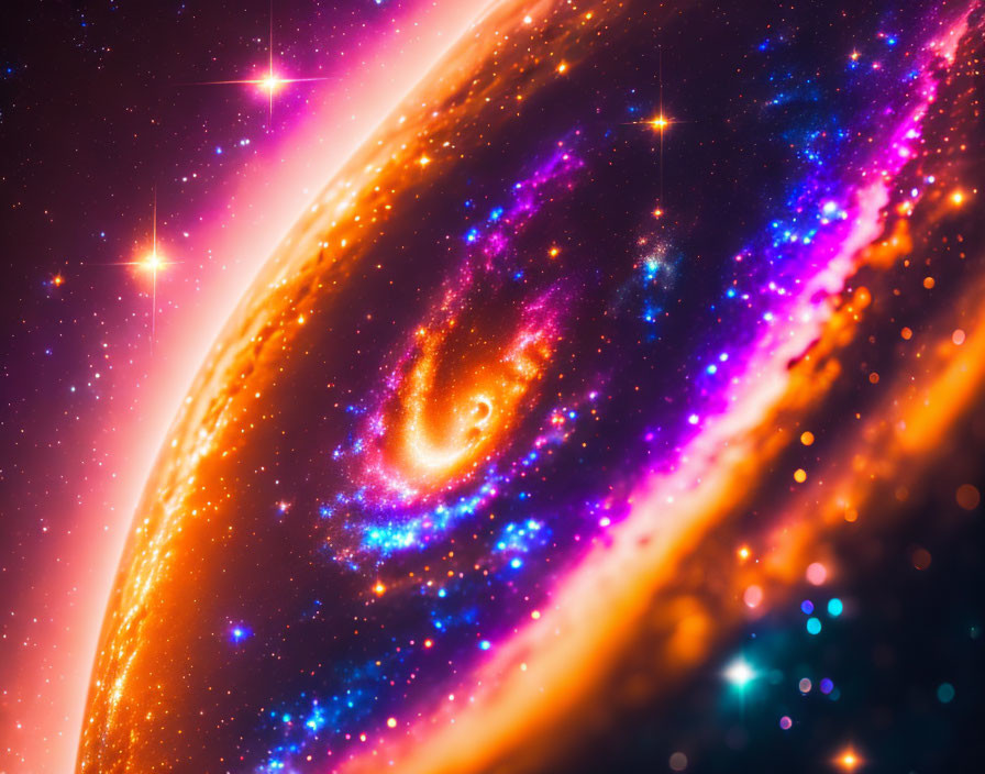 Colorful Spiral Galaxy with Stars, Dust Lanes, and Nebulae