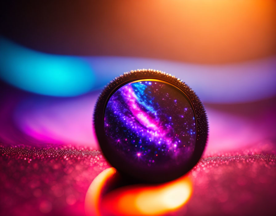 Crystal Ball Close-Up: Galaxy Display with Colorful Lights