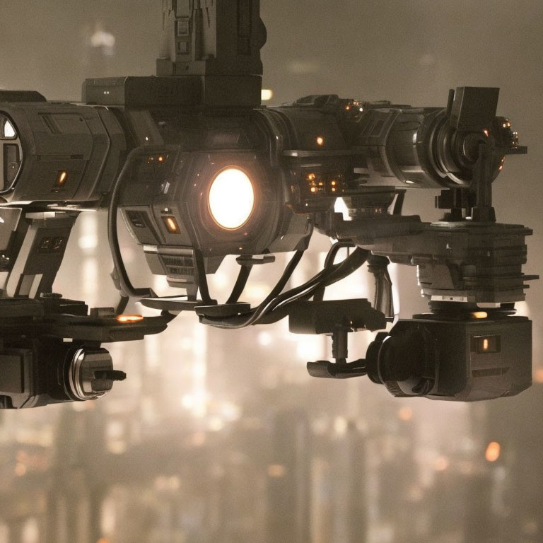 Detailed Sci-Fi Spaceship with Glowing Engines in Industrial Setting