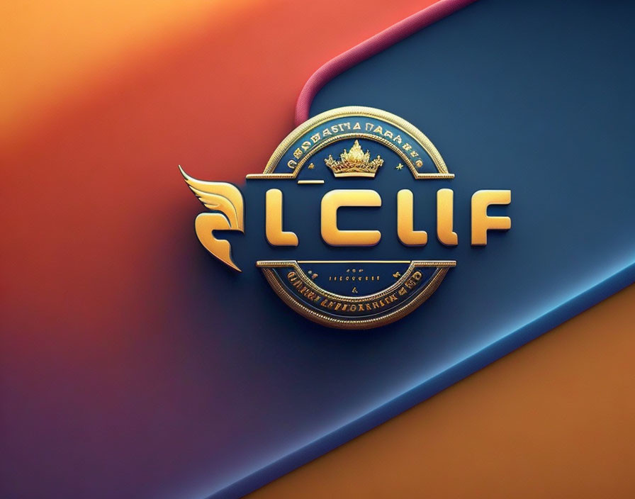 Golden 3D emblem with "Elclif" text on gradient background