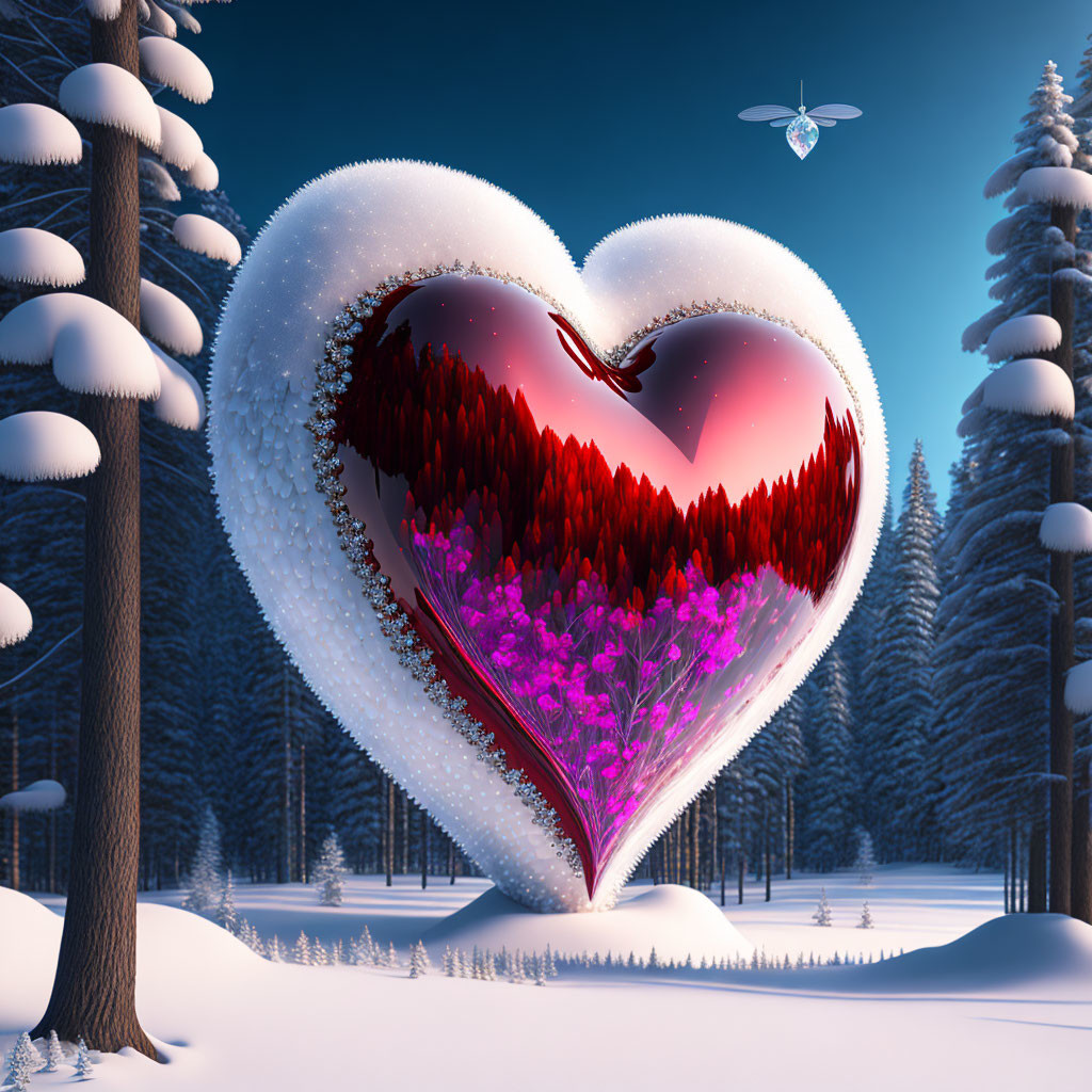 Crystal big red  heart ♥️ over a snow 