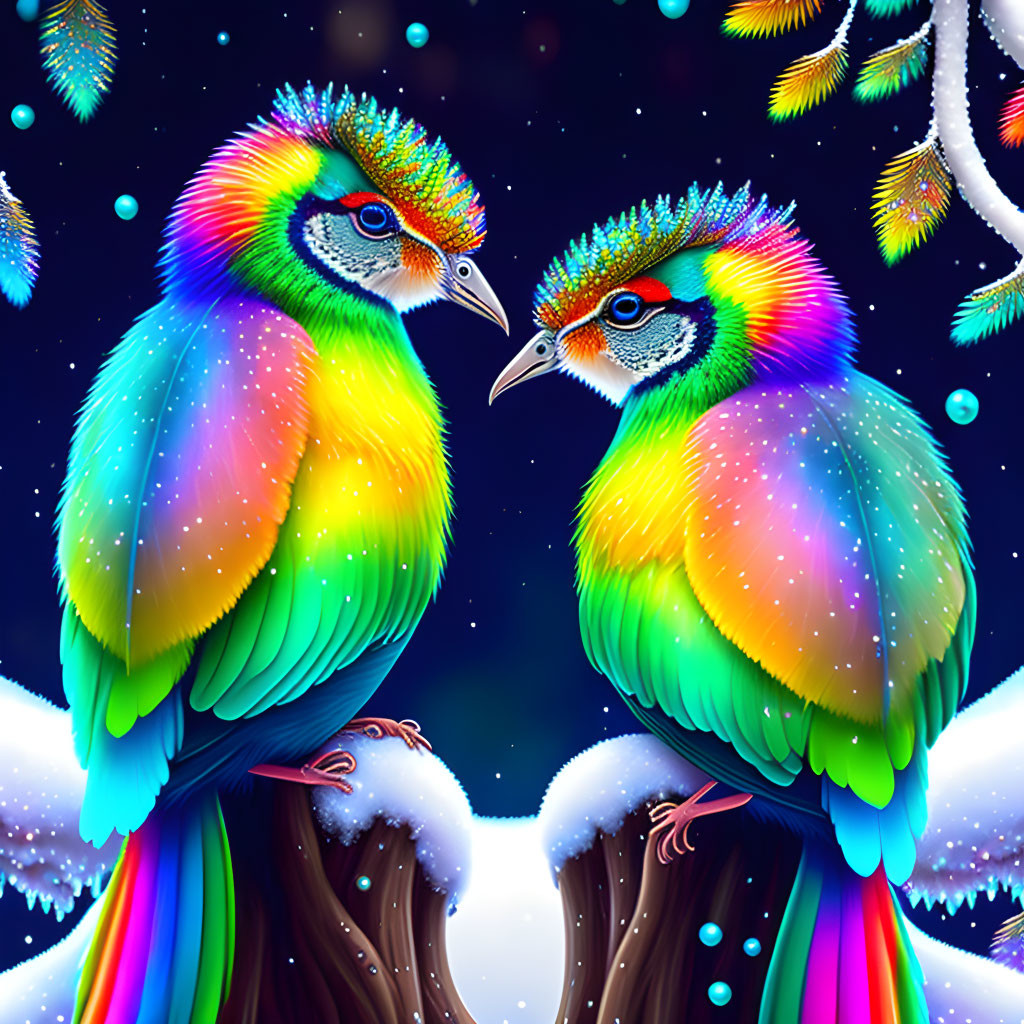 Rainbow bird enjoying snow