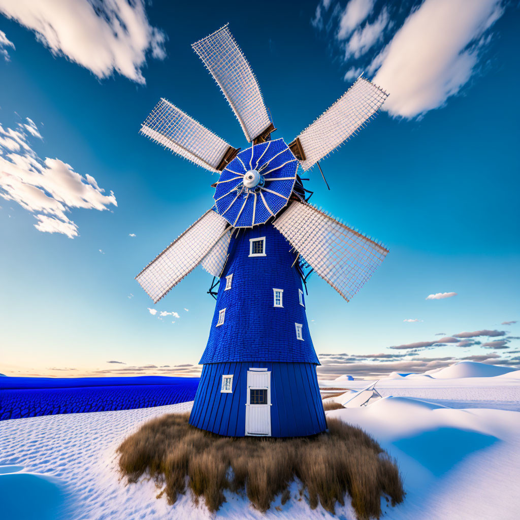 Blue and White Windmill 