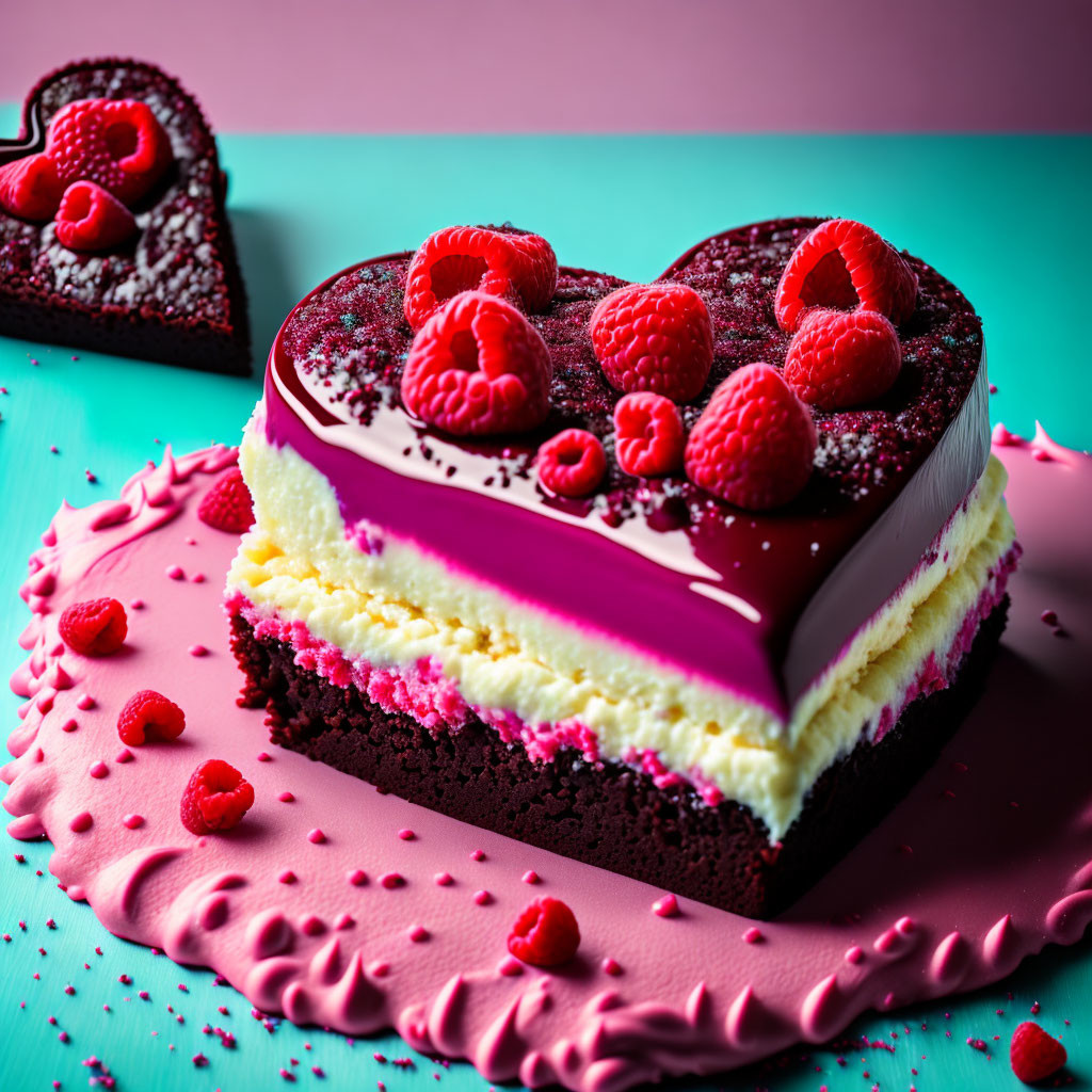 Raspberry brownie heart cake