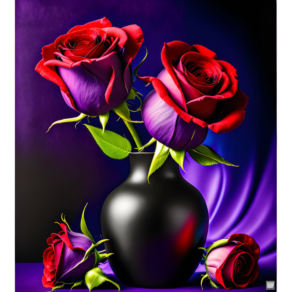 Black Vase Beauty with Red Roses