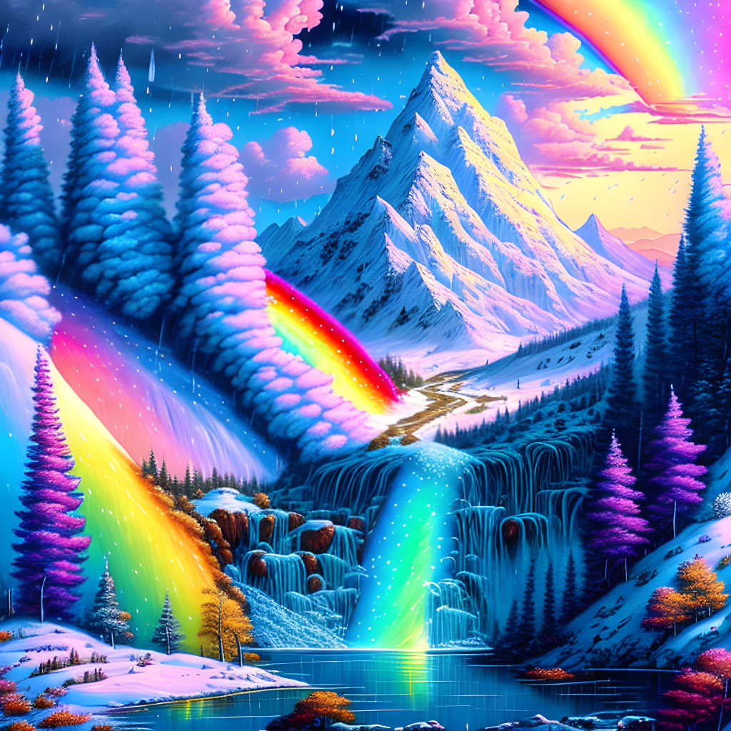 Rainbow water and Snow  Fall