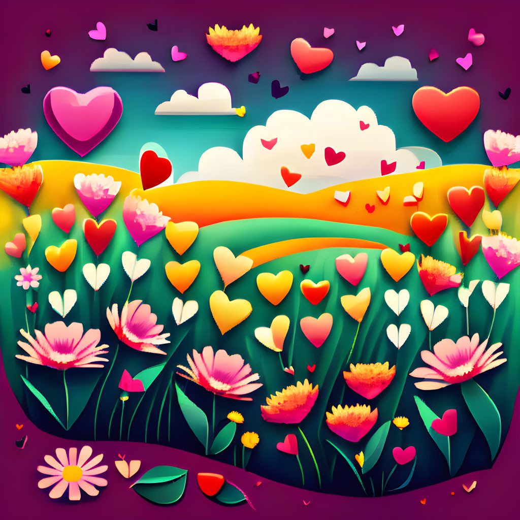 Field of Flowers with Heart