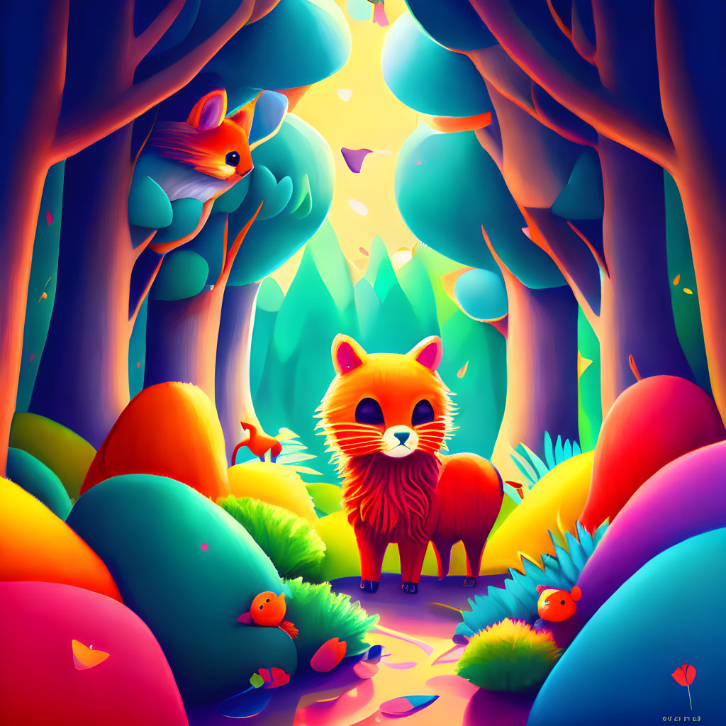 Cartoon Forest with Cute Animals
