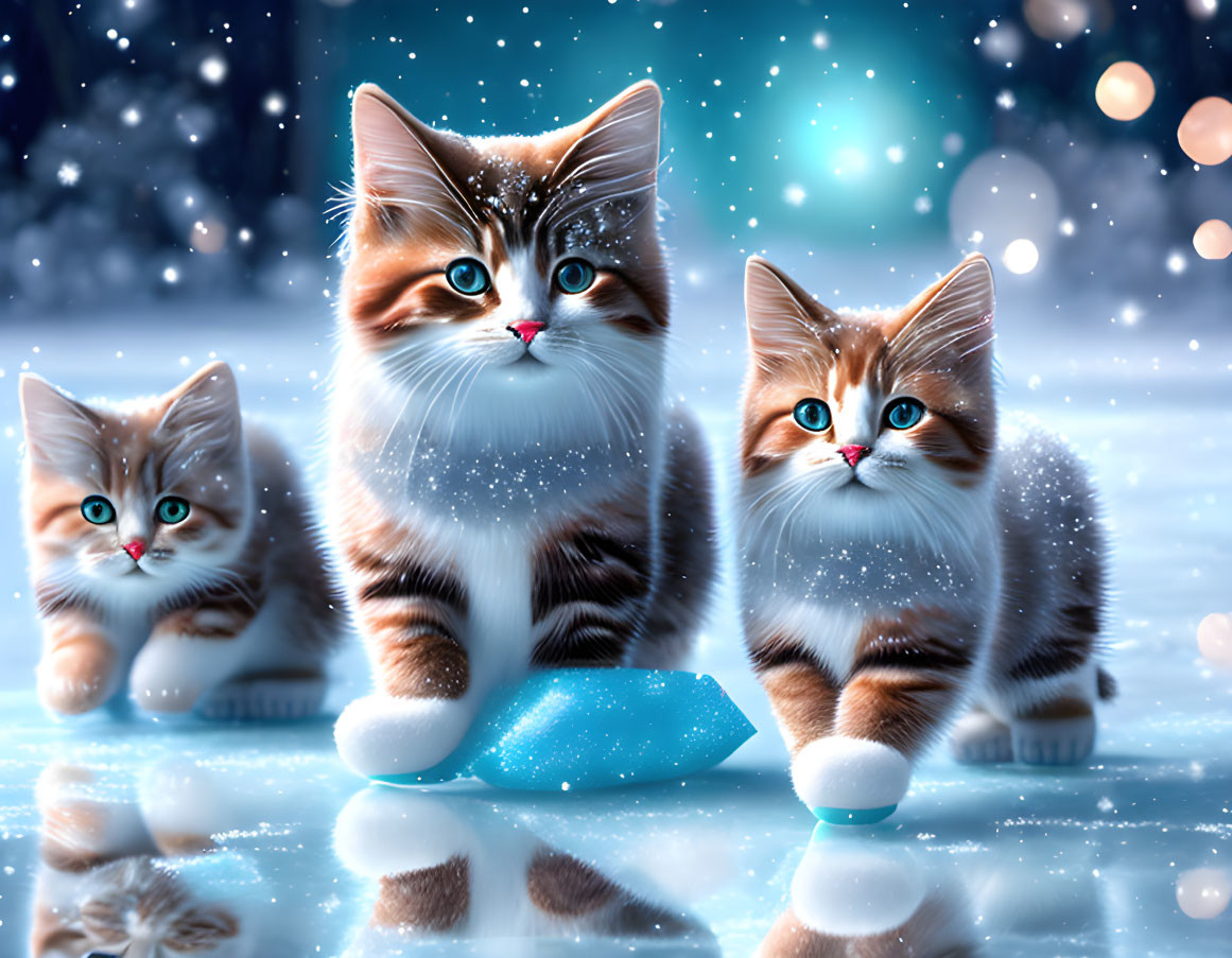 Cute Little Cats on a Frozen Pond