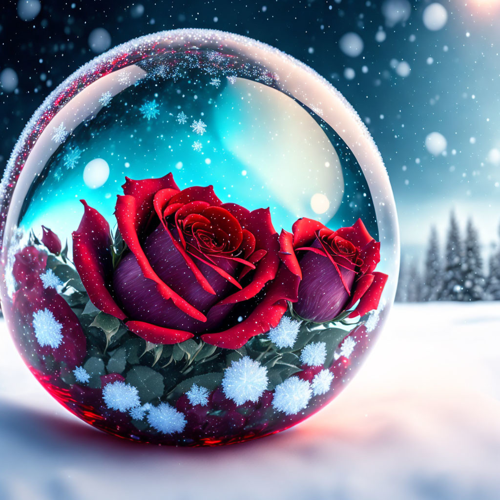 Crystal Snow Rose Globe 