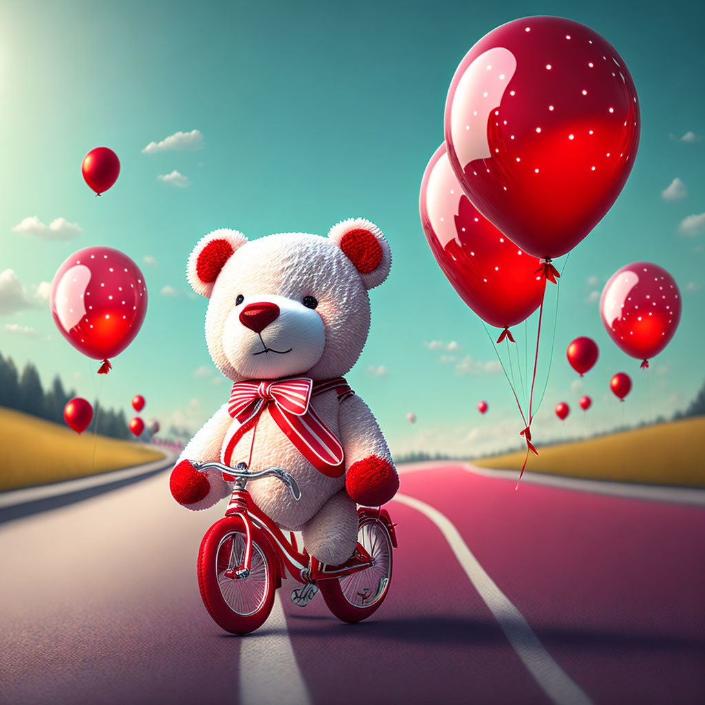 Teddy bear riding a bicycle 
