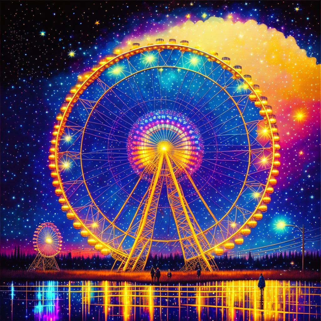 Starry twilight night with ferris wheel 