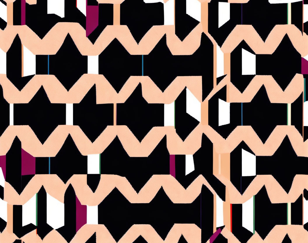 Abstract Peach and Black Zigzag Pattern with Geometric Color Blocks