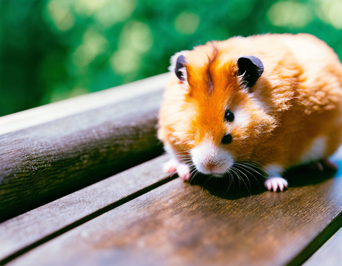 Orange and White Guinea Pig on Wooden Surface with Green Background