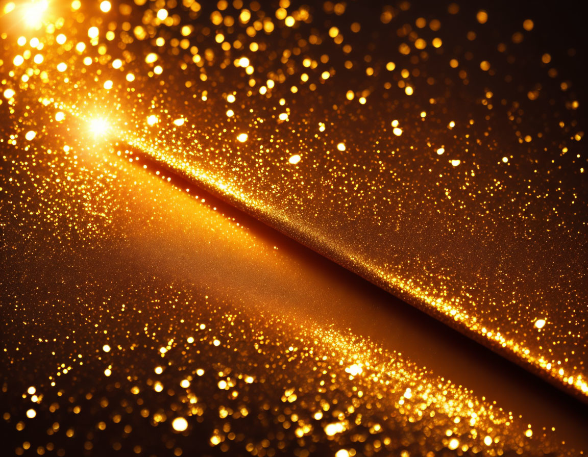 Shiny golden glitter surface with sharp diagonal divide and sparkling bokeh effect