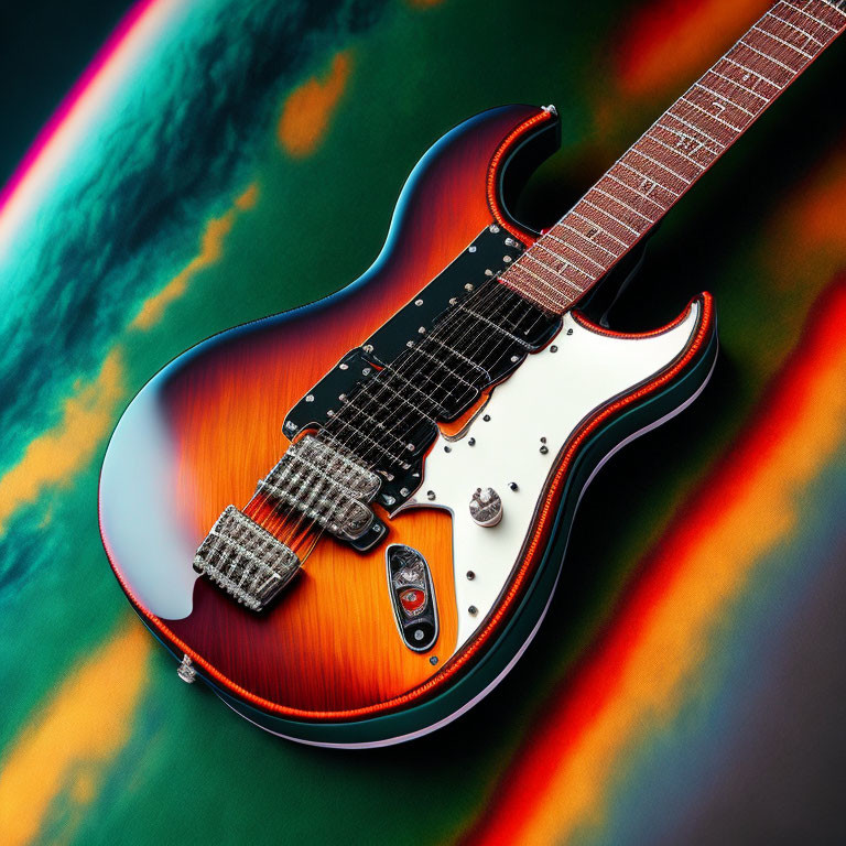 Sunburst Electric Guitar on Colorful Abstract Background