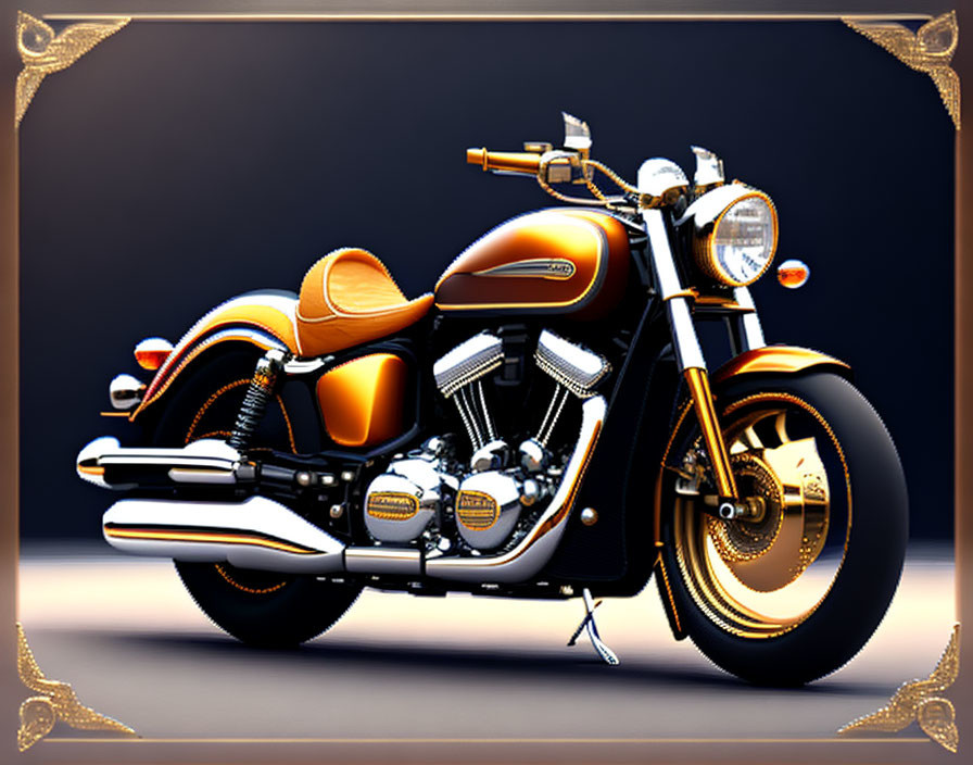 Classic Black and Gold Vintage-Style Motorcycle with Prominent Engine and Leather Seats