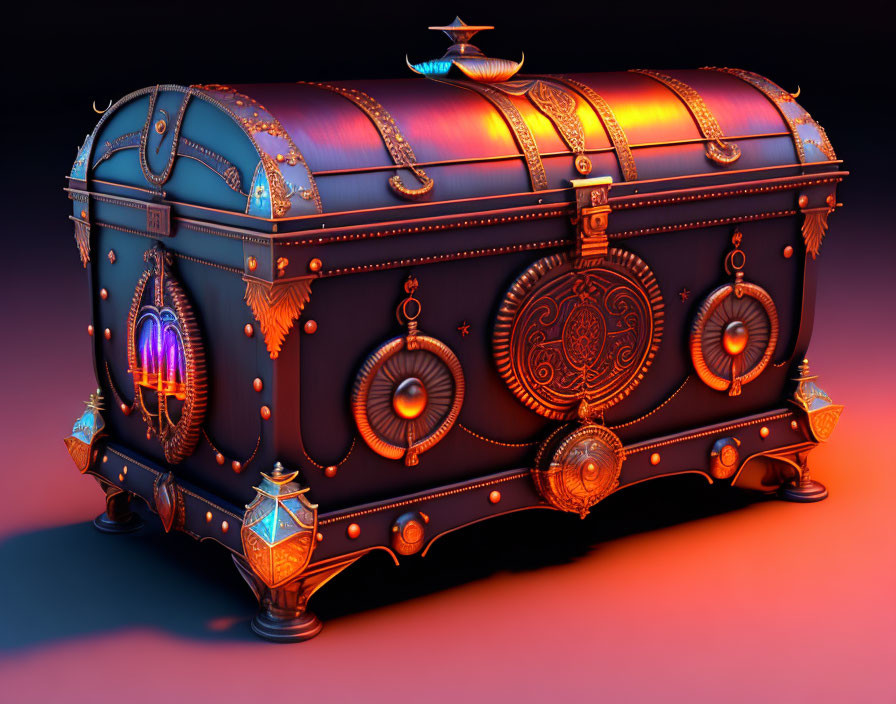 Intricate mystical treasure chest on warm gradient background