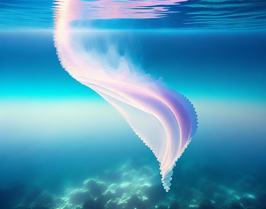 Translucent shell structure descending into vibrant ocean colors