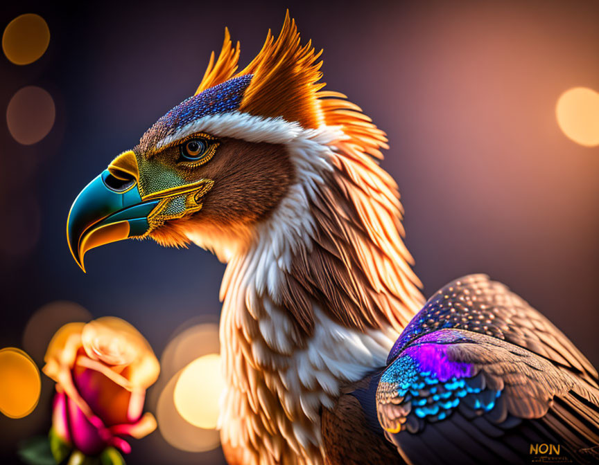 Colorful Eagle Artwork with Surreal Lighting and Bokeh Background