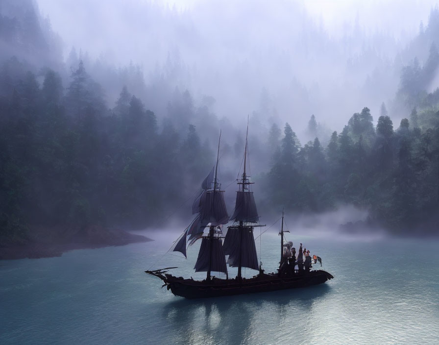 Pirate Ship on a Foggy coast
