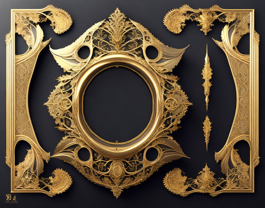 Intricate Baroque Designs on Golden Circular Frame
