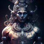 Fantastical portrait of character in ornate celestial armor and headpiece