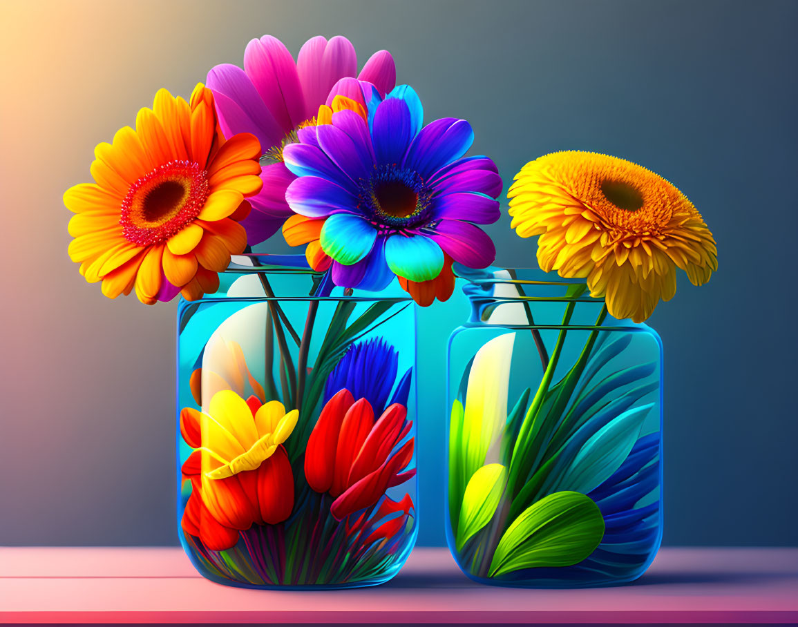 Colorful  flowers in a glass Jar