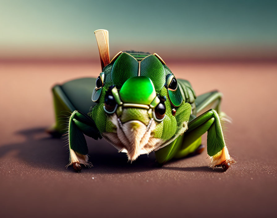 Close-Up of Vibrant Green Beetle with Prominent Eyes and Antennae