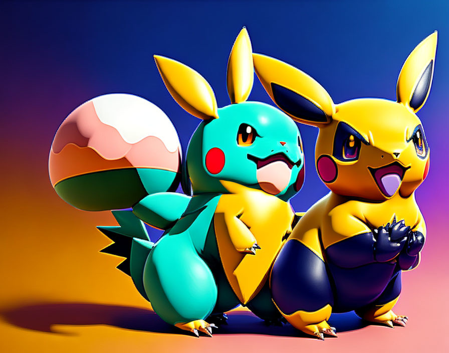 Colorful Stylized Pikachu Characters in Dynamic Poses
