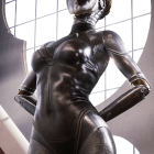 Digital artwork of woman in futuristic bodysuit with undercut hairstyle