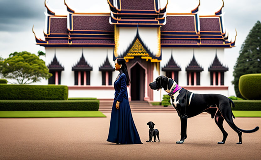 Great Dane Following Thai Queen 