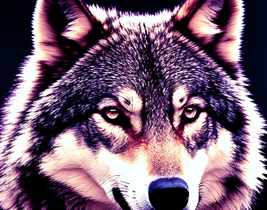 Detailed Close-up of Wolf's Intense Eyes on Dark Background