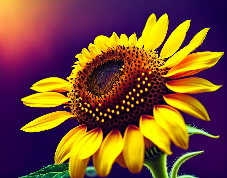 Bright Yellow Sunflower on Purple and Red Gradient Background
