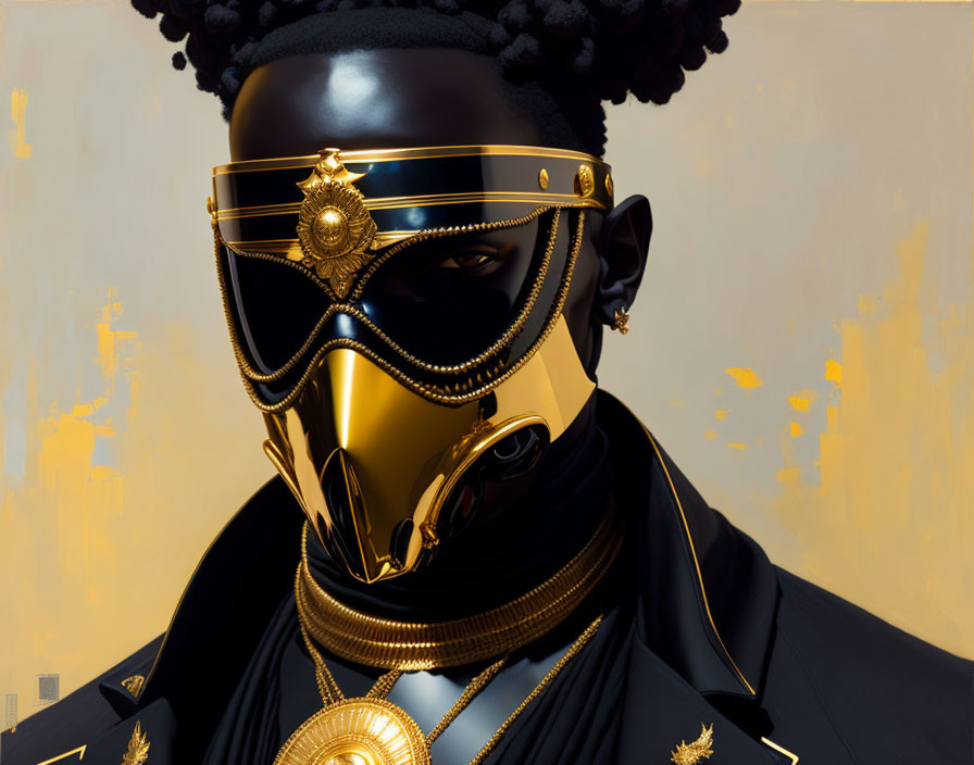 black man with black mask and golden details
