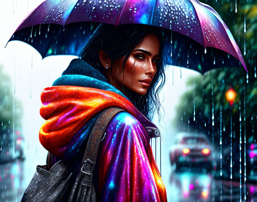 beautiful woman walking in the rain