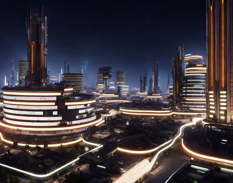 cyberpunk city panorama at night