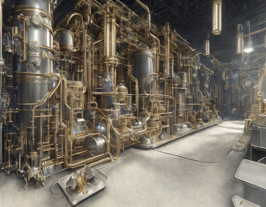 Intricate Steampunk Room with Brass Machinery