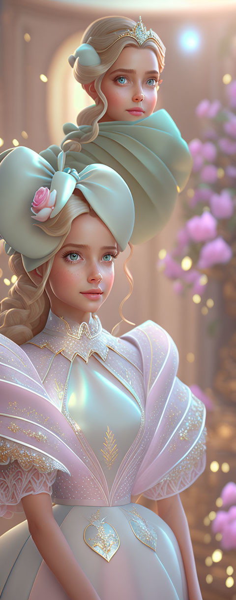 Intricate Hairstyles and Ornate Dresses on Animated Characters